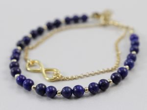 lapis lazuli, srebro złocone, bransoletka, łańcuszek, infinity, biżuteria autorska, chileart